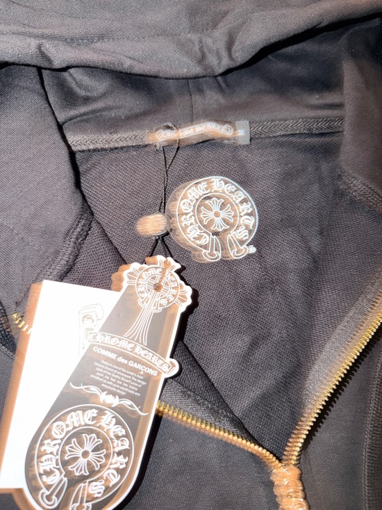 Chrome Hearts Black Zip-Up Hoodie Jacket with Light Blue Sleeve Graphics - Picture 4 of 7